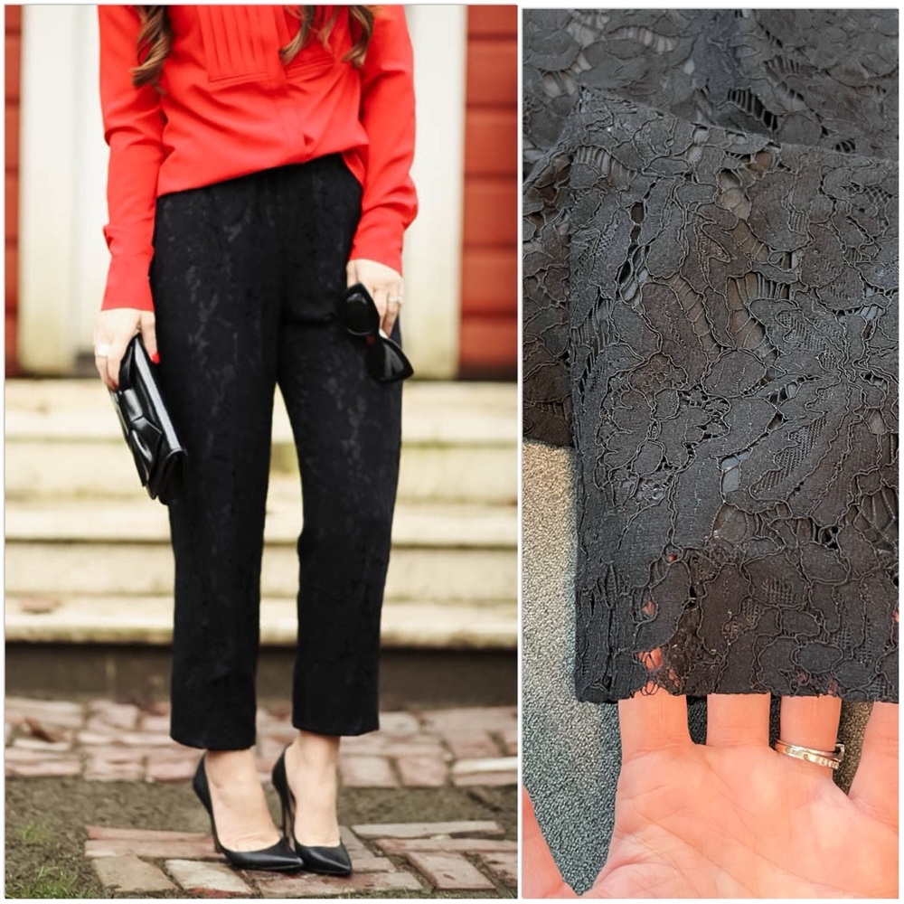 J. Crew Factory Black Lace Overlay Lined Ankle Cropped Pants Capris Beautiful!
